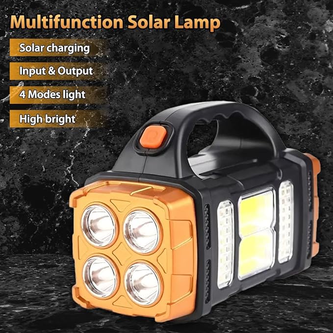 IFTHFOUR High Lumens Solar Flashlight - LED Work Light with USB-C Rechargeable, Waterproof, Multi-Function Flashlight & Lantern for Camping, Emergencies, and Outdoor