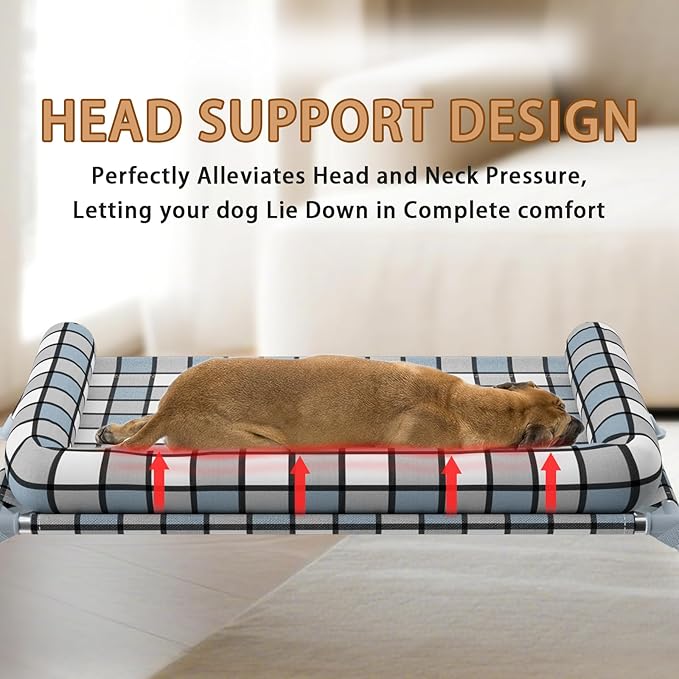 Elevated Pillow Bolster Dog Bed - Raised Dog Beds with Bolster Portable Lifted Washable Pet Cot Bed with Stainless Steel Frame Dogs Hammock Bed for Indoor & Outdoor (Bolster L)