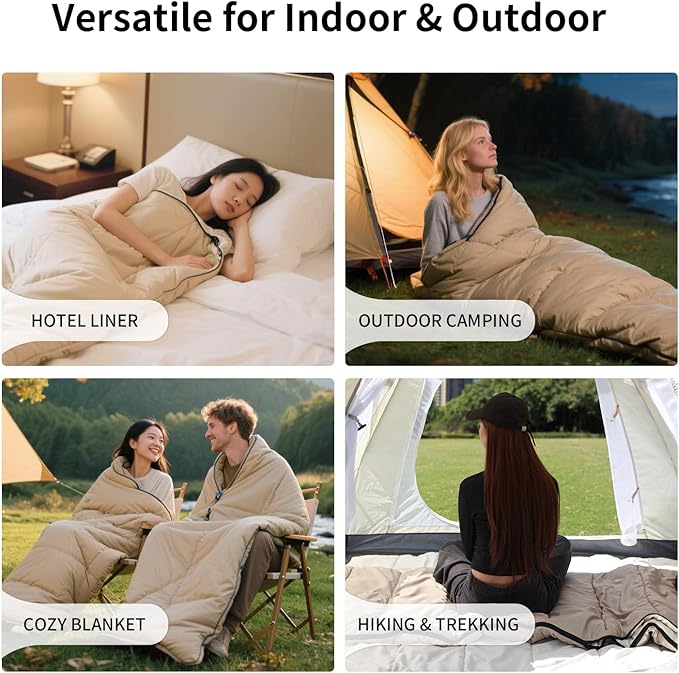 Sleeping Bag for Adults – 4 Season Camping Sleeping Bag Lightweight for Backpacking & Hiking, Waterproof Shell, Warm & Roomy, Machine Washable,Backpacking Camping Sleeping