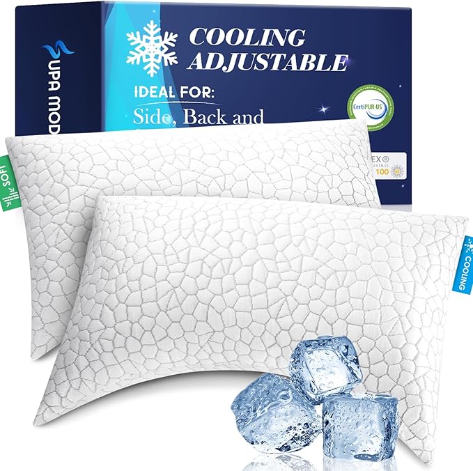 Cooling Pillow King Size Set of 2, Adjustable Bed Pillows for Sleeping, Luxury Shredded Memory Foam Side Sleeper Pillows, Firm Cervical Neck Pillow for Side Sleepers Neck Pain-Cool Cervical Pillows