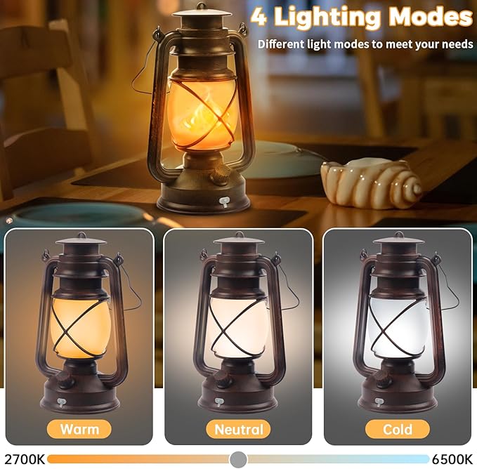 Wondrastical 2 Pack Bronze Vintage 4 Modes LED Lanterns，Rechargeable Flickering Flame Lights Decorative Outdoor&Indoor, Remote Control Waterproof Hanging Lantern for Camping,Patio Garden Pathway