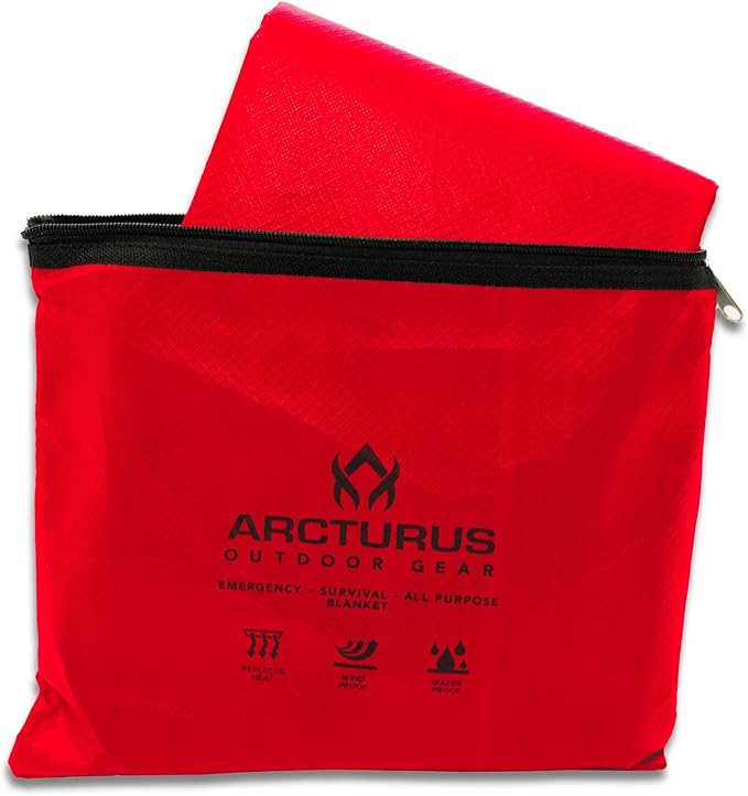 Arcturus All-Weather Outdoor Survival Blanket, Thermal Emergency Blanket, Reflective Heat Tarp with Grommets, Lightweight for Camping, Backpacking, Hiking & Emergency Car Kits, Red, 60x82in