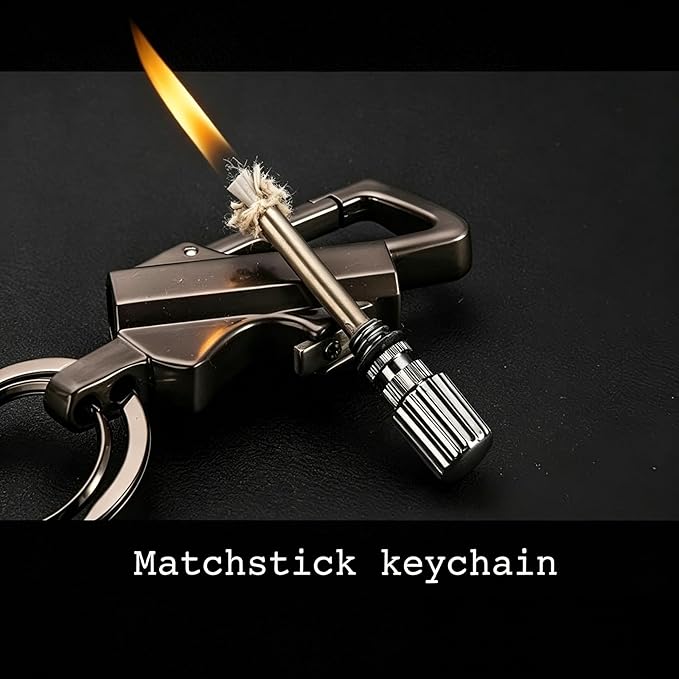 Permanent Match Infinity Lighter- Reusable Waterproof Survival Lighter with Multitool Keychain & Bottle Opener, Starter for Outdoor Camping, Hiking, Emergency Kits (Black+Silver)