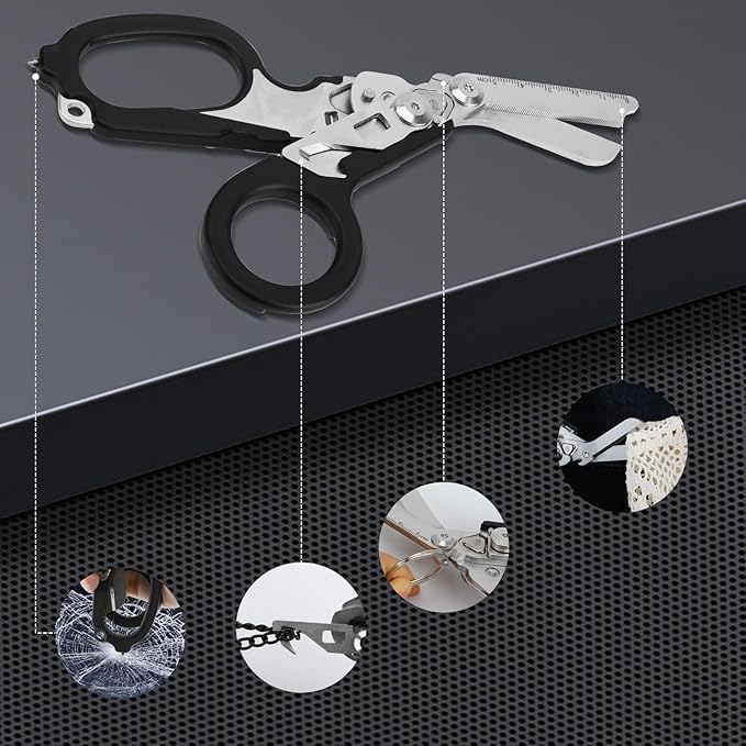 6in1 Trauma Shears, Stainless Steel Pocket Scissors Glass Breaker Emergency Medical Trauma Scissors,Outdoor Camping Tools Multi-function Shears (Double Purple)