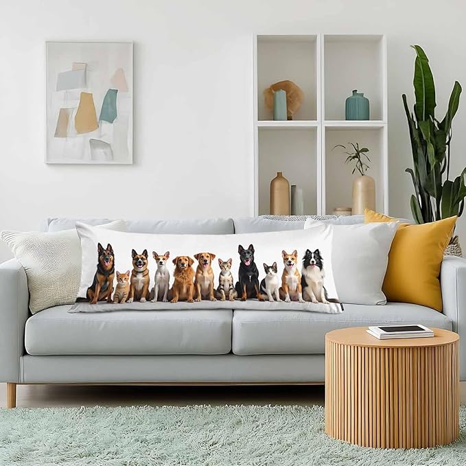Body Pillow Covers Cats and Dogs Body Pillowcase 20"X54", Kitten Puppy Cute Pillow Cases for Home Bedroom, Outdoor Pillows Body Cushion Cover for Men Women