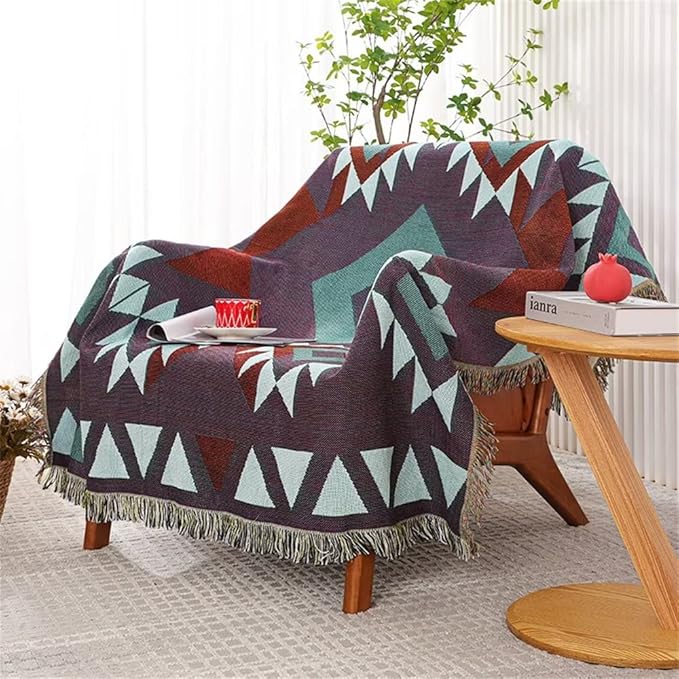 Homesy Aztec Throw Blankets Navajo Southwestern Throws Cover Reversible Green Boho Southwest Blanket for Couch Chair Sofa Bed Home Outdoor Beach Car Tent Travel Camping 51"x63"