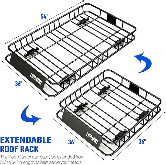 LWTURMRT 54" x 36" Roof Rack Cargo Basket, 300LBS Universal Rooftop Cargo Carrier