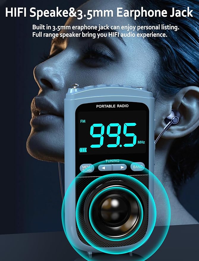 Portable AM/FM/SW Radio with Best Reception,900mAh Walkman with LCD Display, Headphones,Pocket Radio Rechargeable Battery,Digital Tuner and Presets for Walking