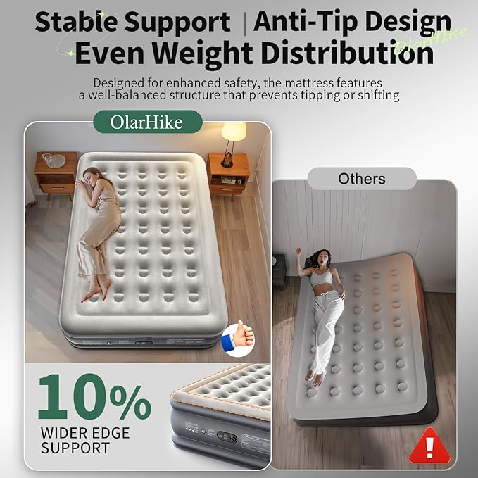 OlarHike Air Mattress Queen with Built in Pump, Inflatable Mattress Blow up Mattress, 18" Colchones Inflables Foldable Air Bed for Guest & Home, Ideal for Camping, 700lbs