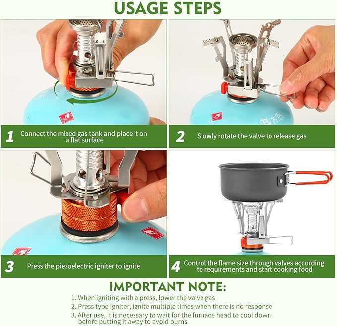 KUBQLIG Portable Camping Stove Backpacking Stove, Specialized Camping Stove with Piezo Ignition Stable Support Wind-Resistance, Camp Stove for Camping Hiking&Outdoor Adventure Cooking