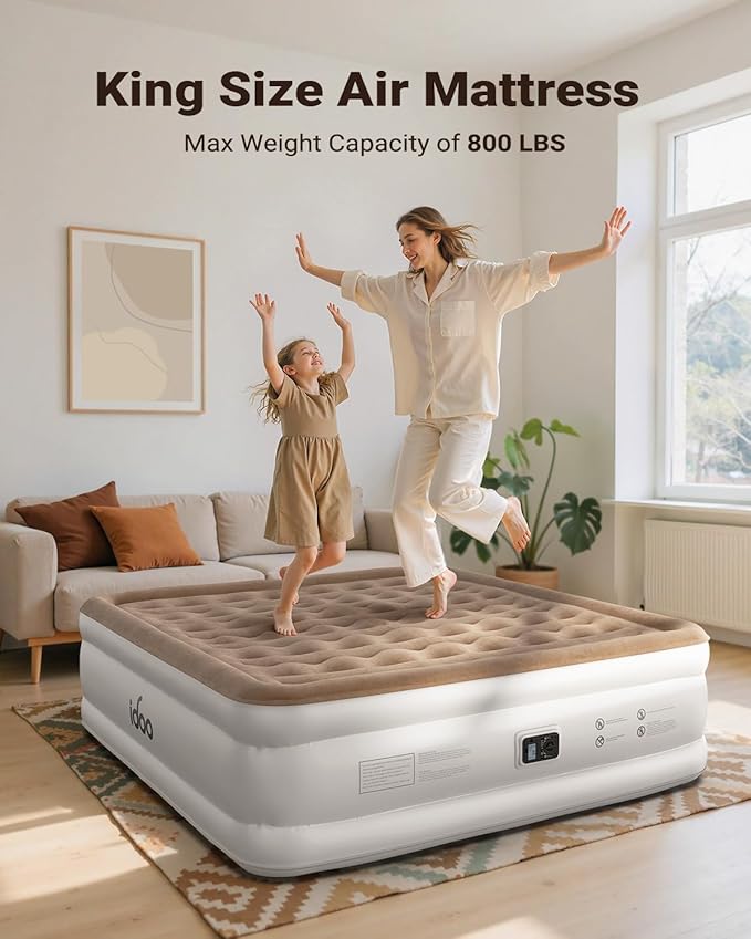 iDOO King Size Air Mattress with Built in Pump, 20” Raised Inflatable Mattress for Home Camping and Guest, Upgraded Blow Up Mattress, Durable Wave Beam Strong Support, Air Bed 80x76x20in(King)