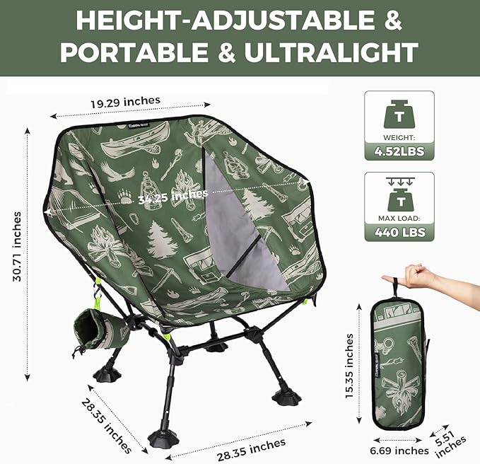 ATEPA UFO3.0 Ultralight Backpacking Chair, 330 lbs Heavy-Duty Aerospace Aluminum Folding Camp Chair with Hexagon Ergonomic Seat Anti-Sink Feet, Compact Portable Outdoor Gear for Hiking, Forestcamp