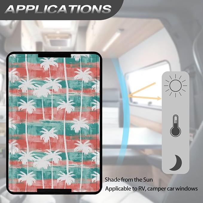 RV Door Window Shade Cover,Coconut Tree Print RV Window Shade,Camper Sunshade Privacy Screen Window Cover