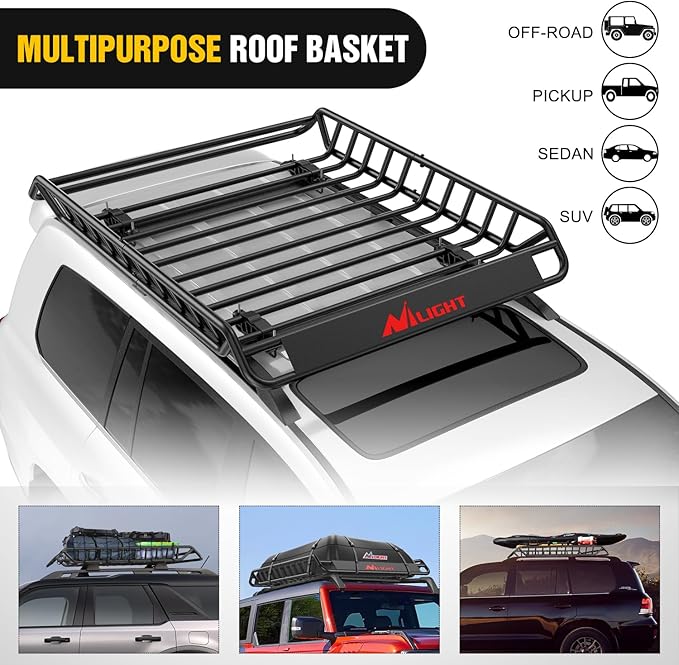 Nilight 51" X 36" X 5" Universal Roof Rack Cargo Basket Heavy-Duty 200LBS Capacity Rooftop Cargo Carrier Luggage Holder & Soft Waterproof|Cargo Bag|Net|Ratchet Straps for SUV Truck Vehicle
