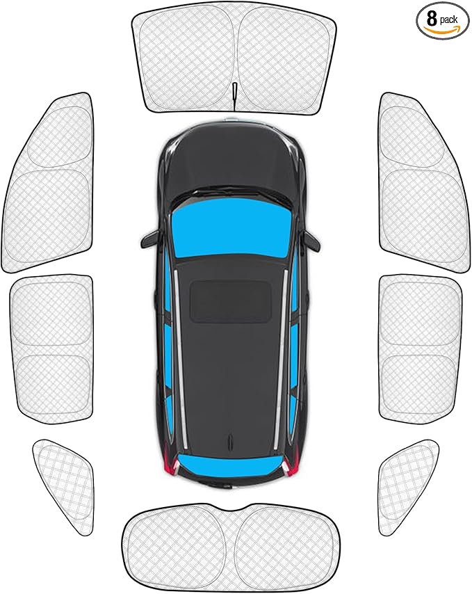 KMF 8pcs Thicken Sun Shades for Kia Sorento 2016-2020 Accessories, Custom Fit Full Car Window Covers Sunshade for Windshield Side Rear, UV Block and Blackout Privacy for Car Camping Outdoor
