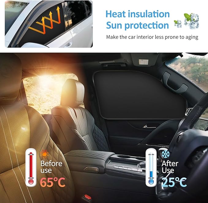 Side Window Shade Car Curtains - Privacy Sun Shades Magnetic 100% Block Light Car Window Covers with Cooler Feeling (Black, D-4pcs)