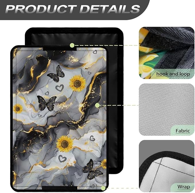RV Door Window Shade Cover, Black Marble Sunflower Lightweight Camper Car Sunshade Privacy Window Cover, UV Rays Protection for Outdoor Camping Travel