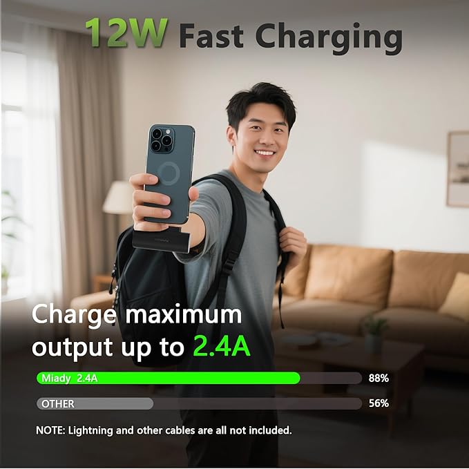 Miady 2-Pack 5000mAh Mini Portable Charger with Built-in Type C Connector, 5V 2.4A USB-C Output Fast Charging Small Power Bank Compatible with iPhone 17/16 Galaxy S24/S22 iPad (2 White)