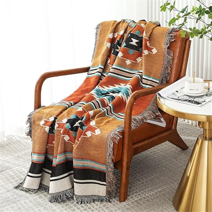 Homesy Boho Throw Blankets Southwestern Bed Throws Cover Reversible Green Aztec Southwest Blanket for Couch Chair Sofa Home Outdoor Beach Car Tent Travel Camping 63"x87"