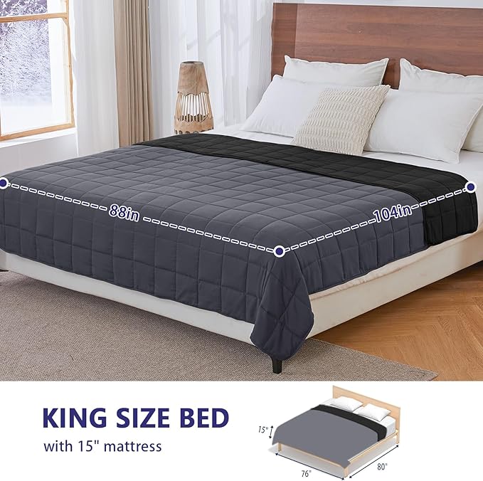 yescool Weighted Blanket for Adults (25 lbs, 88” x 104”, Grey& Black) Cooling Heavy Blanket for Sleeping Perfect for 240-260 lbs, King Size Breathable Blanket with Premium Glass Bead