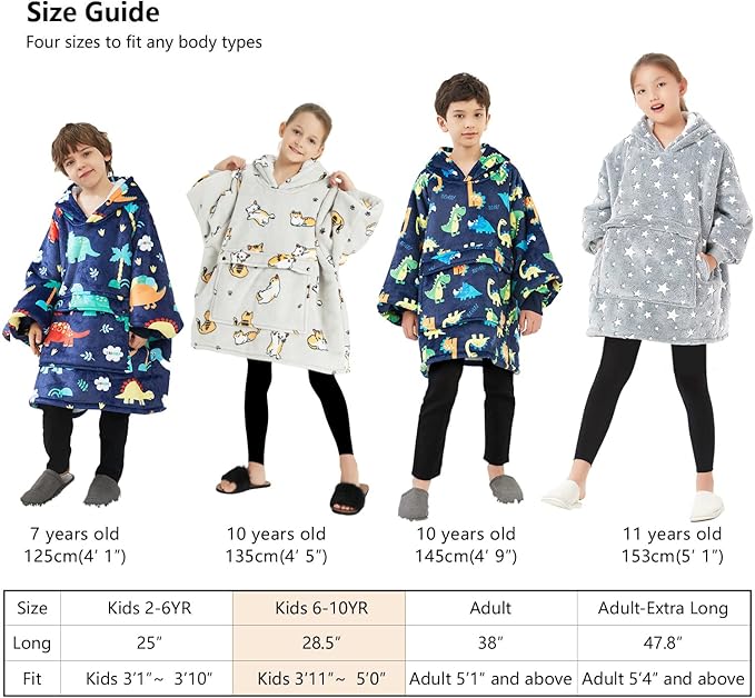 KFUBUO Wearable Blanket Hoodie for Kids Sherpa Patterns Oversized Sweatshirt Blanket With Pocket 6-10 Year Old Girl Boy Birthday Gifts Navy