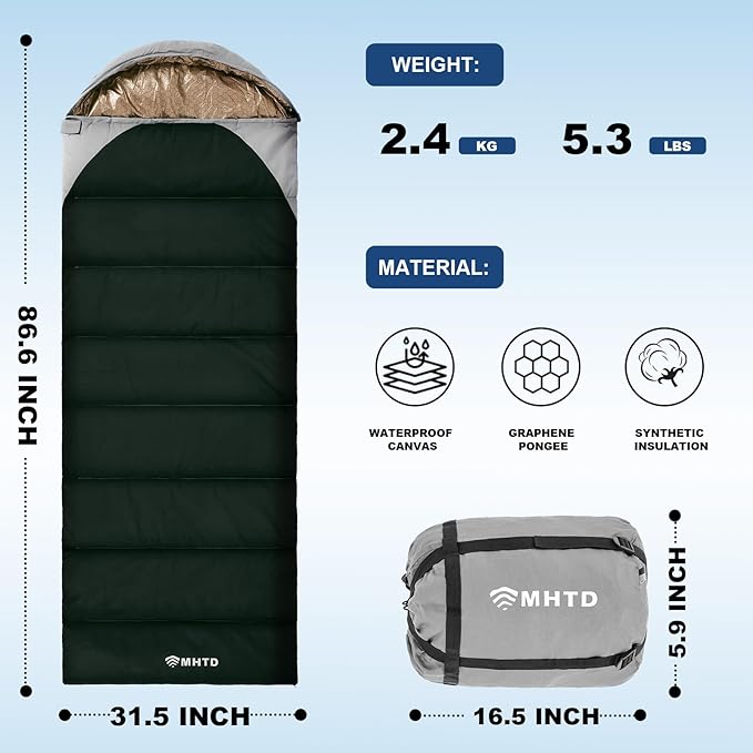 Sleeping Bag for Adults All Season 0 Degree,Cotton Canvas with YKK Zipper Compact Backpacking Mummy Camping Sleeping Bag