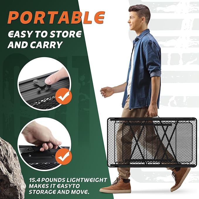 WildFinder Folding Table with Sink and Double Shelf, Camping Table Height Adjustable Folding Grill Table, Portable Outdoor Table for Picnic,Camping,BBQ,Beach,69 x20 x32 Inches(Black)