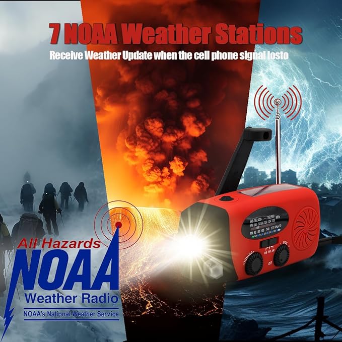 6000mAh/22200mWh Emergency Weather Radio, AM/FM/NOAA Hand Crank Solar Powered Radio, Emergency Phone Charger, 1W 4 Modes Flashlight, SOS Alarm, Earphone Jack, for Emergency