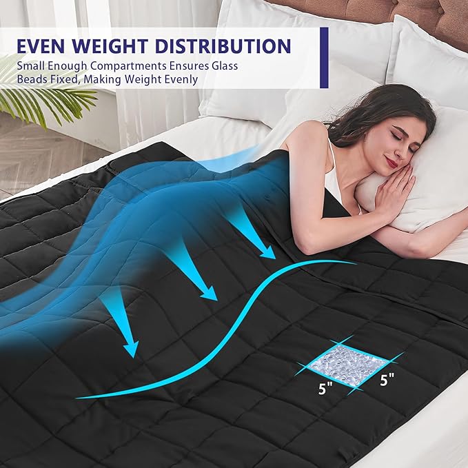 yescool Weighted Blanket for Adults (20 lbs, 48" x 72", Black) Cooling Heavy Blanket for Sleeping Perfect for 140-160 lbs, Twin Size Breathable Blanket with Premium Glass Bead, Machine Washable