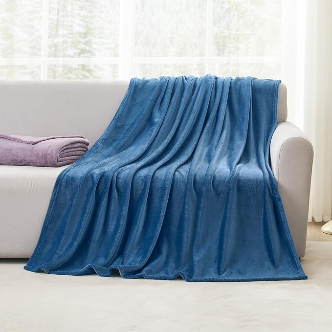 Hansleep Fleece Mineral Blue King Blanket, Flannel Fuzzy Plush Cozy Blanket for All Seasons, Mineral Blue, King 90x108 Inches