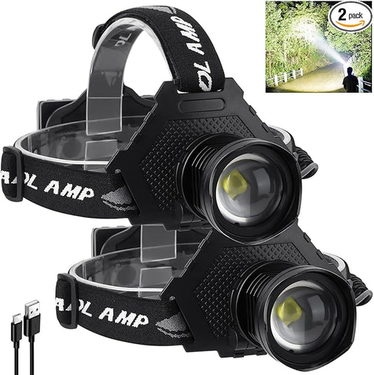 Rechargeable Headlamp, 3000 Lumens Head Lamps Led Rechargeable Headlights with 10 Modes, 90° Adjustable Bright Headlamps for Adults, IPX7 Waterproof Head Lights for Fishing Camping