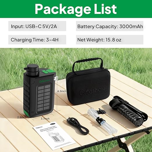 Greeshow Portable Electric Water Filter for Camping & Survival - 0.01 Micron Water Purification System with Solar, Hand Crank, USB-C Charge - Power Bank & LED Light for Backpacking Gear, Emergency Kit