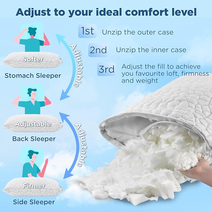Cooling Pillow Camping Size 1 Pack, Adjustable Bed Pillows for Sleeping, Small Shredded Memory Foam Pillow for Backpacking Hiking, Airplane, Medium Firm Camping Travel Pillow with Washable Cover