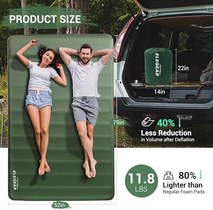 Elegear CumbreX™ Air & Foam Self Inflating Sleeping Pad, Built-in Electric Pump 4" Ultra-Thick Memory Foam Camping Mattress with Pillow Double Camping Pad 4-Season R-value 9.5 Camp Mat for Travel Full