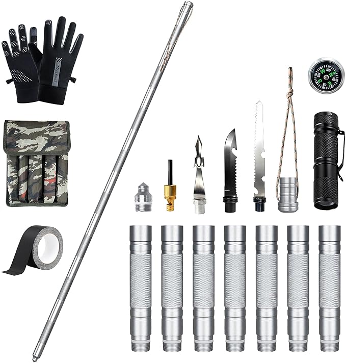 15-in-1 Tactical Walking Stick with Spear & Knife & Flashlight & Thermal Gloves & Anti-Slip Tape, Multitool Survival Hiking Stick, Self Defense Trekking Pole for Outdoor Adventures, Camping, Hunting