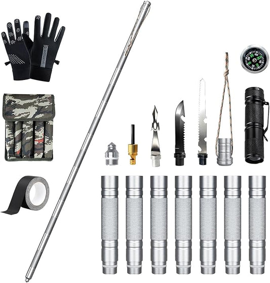 15-in-1 Tactical Walking Stick with Spear & Knife & Flashlight & Thermal Gloves & Anti-Slip Tape, Multitool Survival Hiking Stick, Self Defense Trekking Pole for Outdoor Adventures, Camping, Hunting