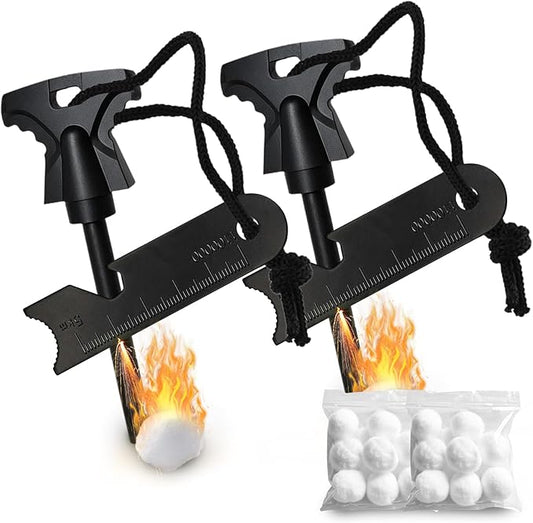 2PCS Magnesium Fire Starter with Striker, High Temp Magnesium Rod, Ferro Rod Fire Starter Survival Tool with 20Pack Waterproof Tinder and Steel Fire Striker for Camping, Hiking and Emergency