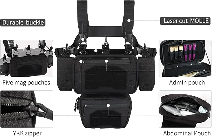 Tactical Chest Mini Rig 1000D Quick Release Multifunctional Tactical Vest Outdoor with Multi-Pockets
