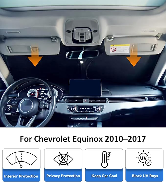 Windshield Sun Shade for 2010-2017 Chevy Equinox Accessories, Car Front Window Sun Visor & Heat Shield | 240T Sunshade Protection Blocks UV Rays Keep Your Car Cooler