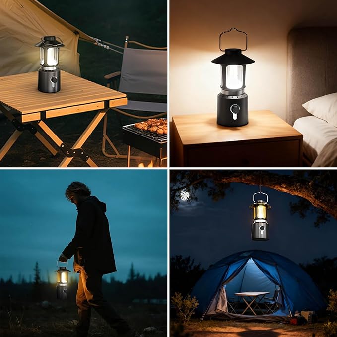 Telescopic Camping Lights Rechargeable,8000mAh Retro Classic LED Camping Lantern,3 Light Modes,Cordless Dimmable Camping Tent Lamp Portable Power Supply IPX4 Waterproof,Light for Indoor & Outdoor