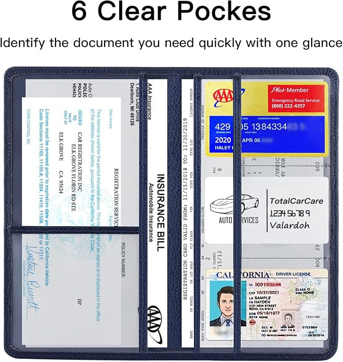 Valardoh Premium Car Registration and Insurance Card Holder, Car Document Holder for Cards, Driver License & other Essential Documents (Deep Blue)