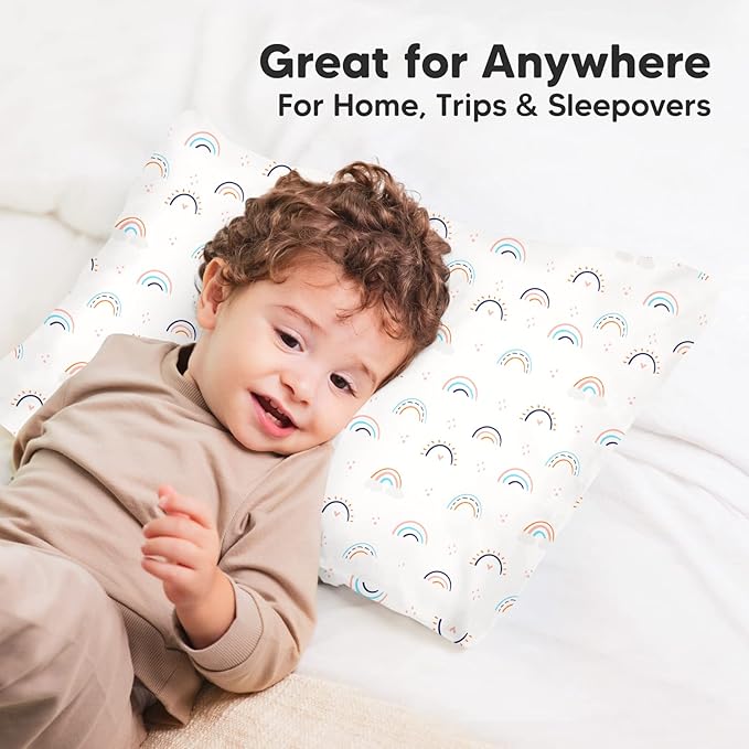 KeaBabies Toddler Pillowcase 13"x18" - Organic Cotton Toddler Pillowcase for Kids, Boys,Girls,Soft & Durable Cotton Cover for Miniature Sleepy Pillows,Cute Colors,Pillow Sold Separately(Jolly Rainbow)
