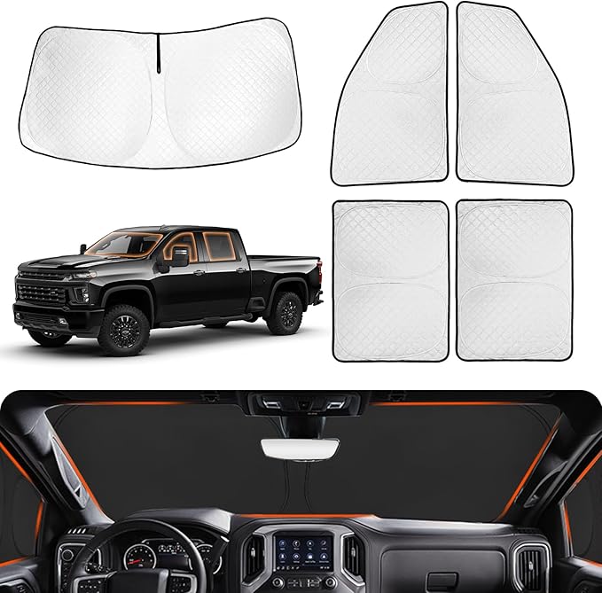 XCBYT 2019-2024 Silverado Window Shades Full Coverage Window Shades | 6-Layer Blackout Insulated Sun & UV Protection | Custom Fit Privacy Covers for Camping, Sleeping & Car Living (5 PCS)