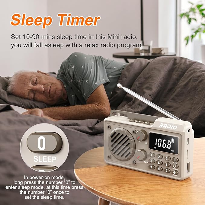 Portable Radio AM FM 1500mAh Rechargeable with Best Reception, Transistor shortwave Radio Wireless Bluetooth Speaker, with Large LCD Screen, Support TF Card U Disk, Earphone, Sleep Timer(Khaki)