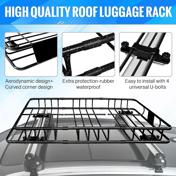 LWTURMRT Heavy Duty 54"X36"Roof Rack Cargo Basket Universal Rooftop Cargo Carrier with Waterproof Cargo Bag 18 Cubic Feet (54"X34"X17") Cargo Net