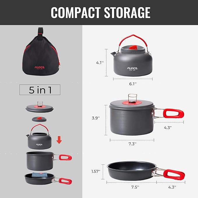Alocs Camping Cookware Set - Lightweight Camping Cookware Mess Kit - Camping Pots and Pans Set - Camping Cooking Gear with Portable Carry Bag for Outdoor Backpacking Hiking and Picnic