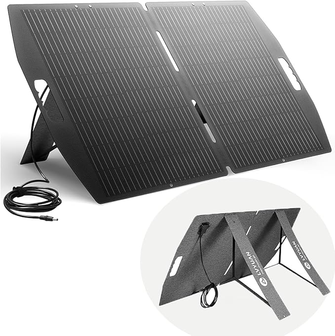 LVYUAN 100W Portable Solar Panel for Power Station, 18.5V Foldable Solar Panel 22.5% Mono Cell with ETFE, IP65 Waterproof with 4-in-1 Adapter Battery Charger for Outdoor Camping Van RV Trip