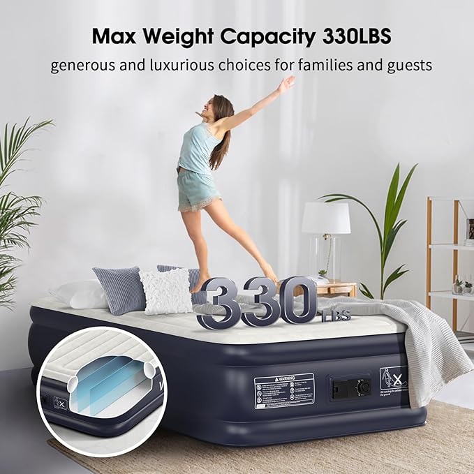 VOSSER Twin XL Air Mattress with Built in Pump Raised,80" Long,Upgraded 18''Inflatable Mattress,Self Inflatable Blow Up Mattress in 2 Mins,Twin Size Air Mattress with Carry Bag for Home,Camping