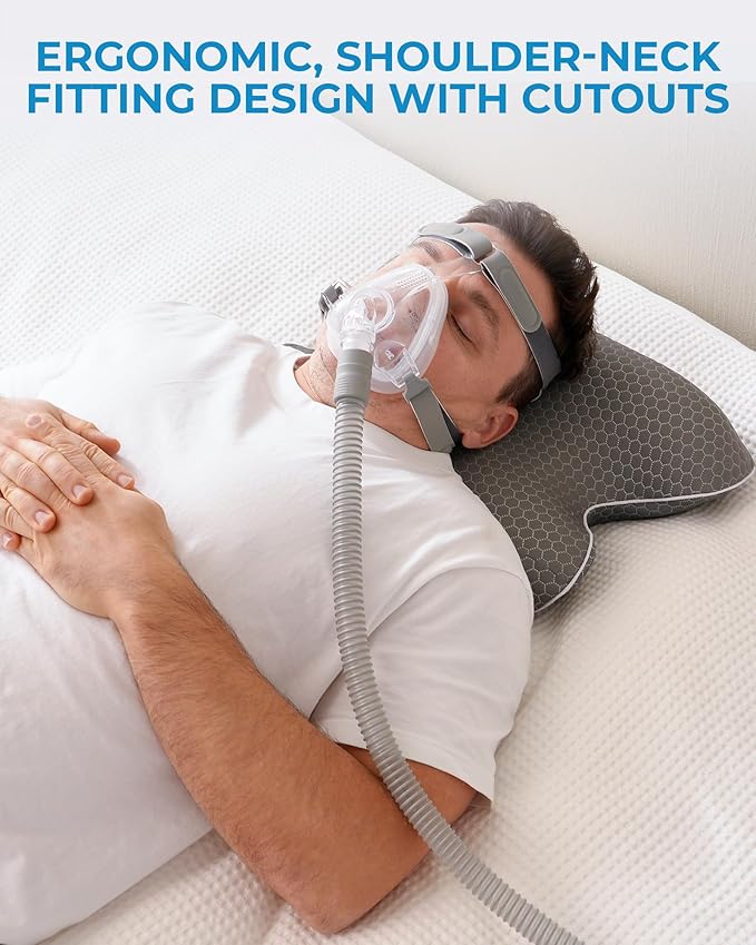 Elviros Portable CPAP Pillow for Side & Back Sleepers, Travel Sleep Apnea Pillow with Adjustable Height to Relieve Neck Pain, Reduce Mask Leaks & Pressure, Includes Travel Bag for Camping, Hotels