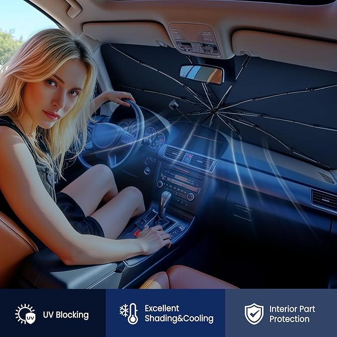Windshield Sun Shade Umbrella, 55" x 31" Car Sun Shade Windshield Cover, Foldable Car Front Window Protector for Cars, SUVs, Hatchback
